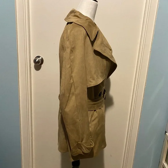 ZARA BEAUTIFUL TAN SUEDE TEXTURED SHORT TRENCH - Picture 5 of 16